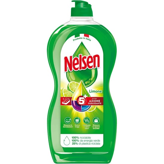Detersivo Piatti Nelsen al Limone 900ml -Potente Azione 5in1