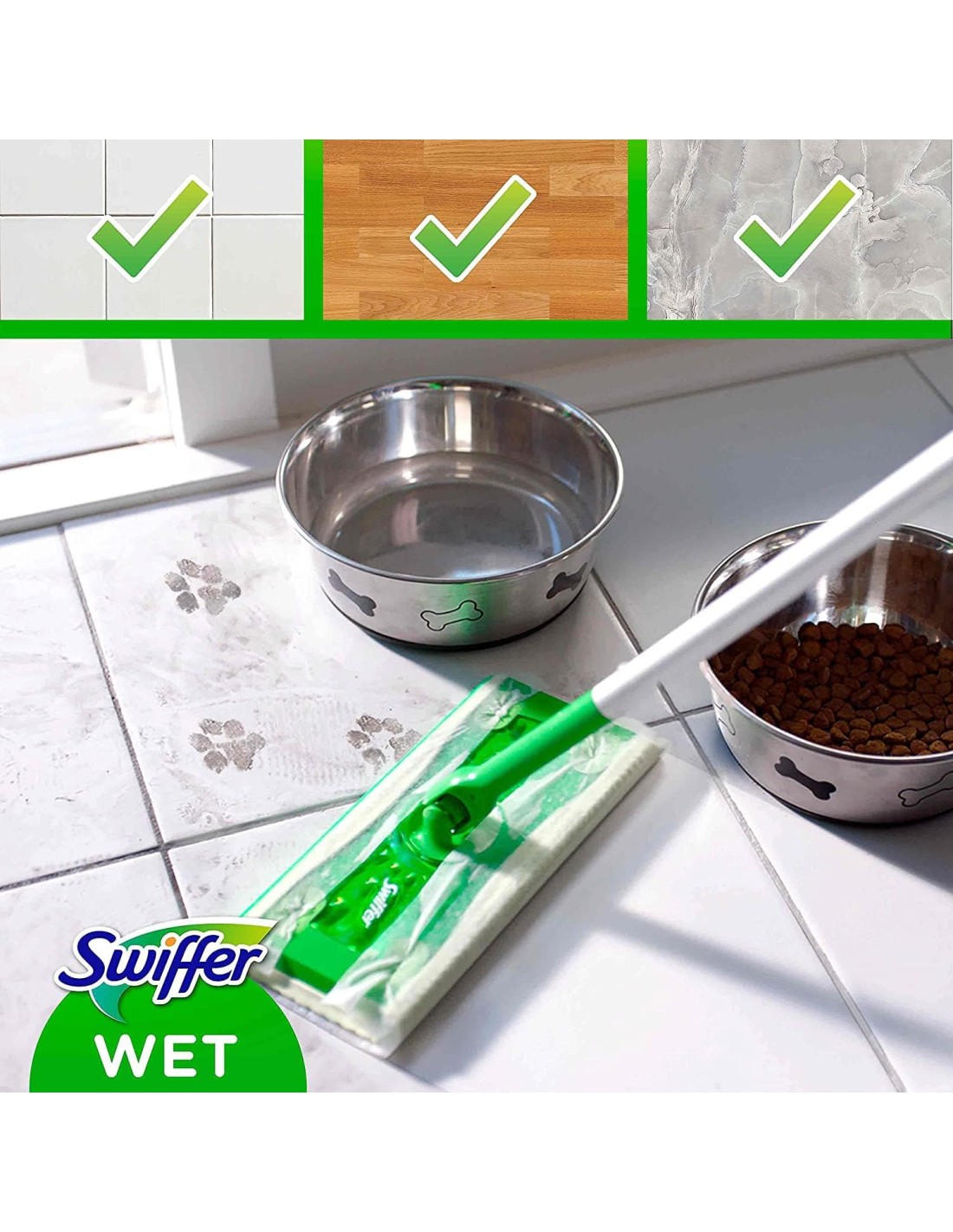 Swiffer Kit preassemblato Wet System + 6 panni lavapavimenti - Mop e  Secchi
