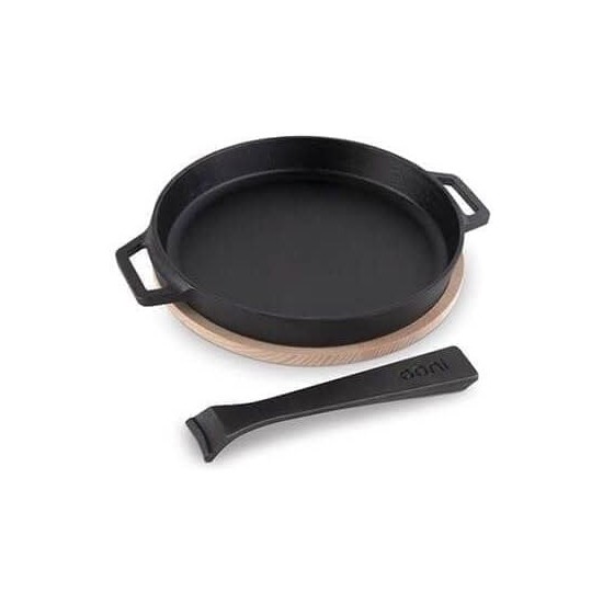 Ooni Skillet Padella Tonda in ghisa con base in legno e manico staccato