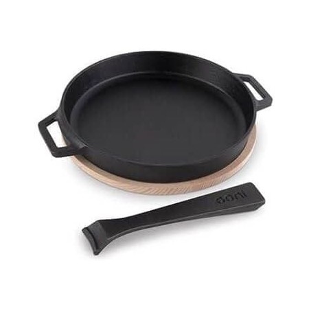 Ooni Skillet Padella Tonda in ghisa con base in legno e manico staccato