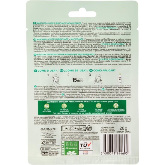 Informazioni dettagliate su Garnier Maschera Viso in tessuto al tè Verde