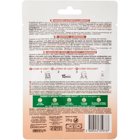 informazioni sulla confezione della Maschera Viso Garnier con Latte di Cocco e Acido Ialuronico