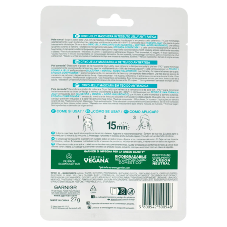 Informazione dettagliate sulla Confezione della Maschera Garnier SkinActive Cryo Jelly - Effetto Ghiaccio Anti-Fatica
