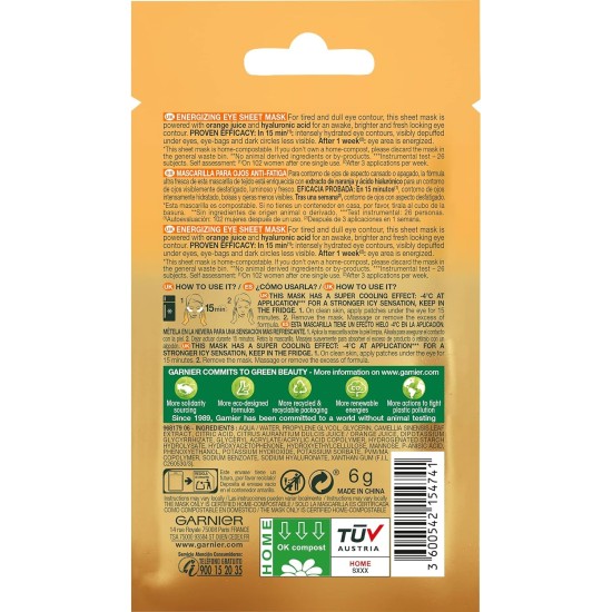 Maschera Contorno Occhi Garnier Hydra Bomb, Arancia e Acido Ialuronico