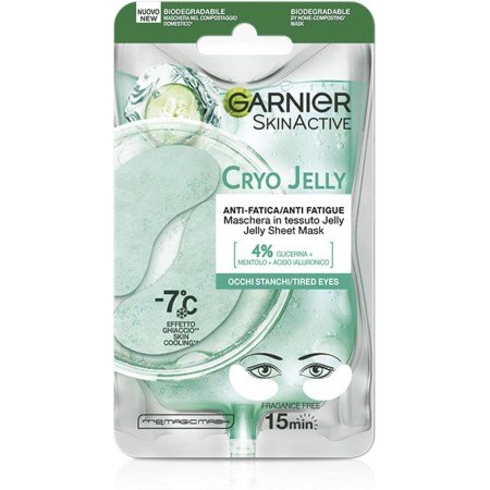 Confezione frontale della Maschera Garnier Contorno Occhi con Mentolo + Hyaluronic Cryo Jelly - Anti-Fatica