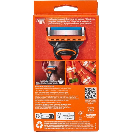 Informazioni dettagliate dul retro della confezione Gillette Fusion 5