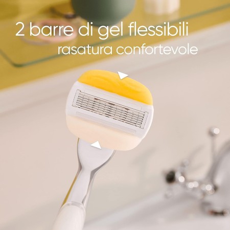Gillette Venus Comfortglide con dettaglio delle 2 barre di gel sul rasoio