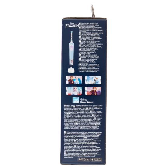 Lato della confezione con informazioni del contenuto della confezione Spazzolino Elettrico Bambini Oral-B Frozen