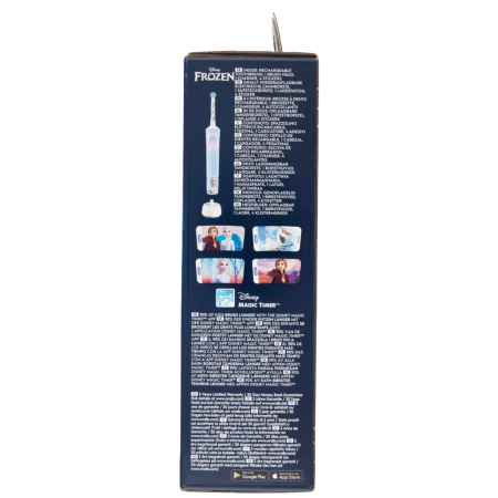Lato della confezione con informazioni del contenuto della confezione Spazzolino Elettrico Bambini Oral-B Frozen
