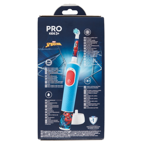 informazioni stampate sulla scatola dello Spazzolino Elettrico Spiderman per Bambini Oral-B