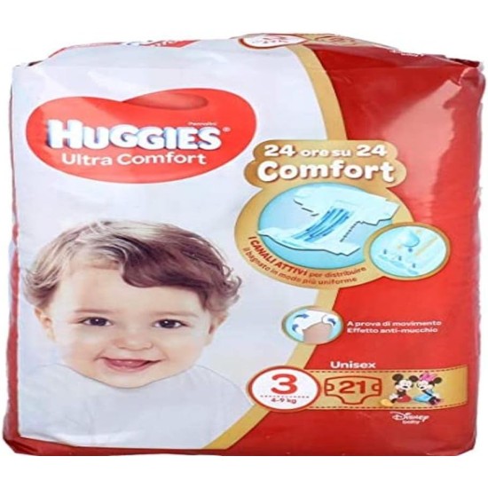 Pannolini Huggies Ultra Comfort 3 Unisex, 4-9 Kg - 21 pezzi