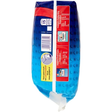 lato destro della confezione Pampers Sole e Luna Mutandino 4 con raffigurazione delle taglie disponibili del mutandino sole luna