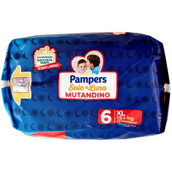 lato sopra della confezione Pampers Sole e Luna Mutandino 6