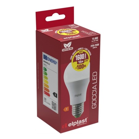 Confezione Lampadina a goccia Beghelli Led - Risparmio Energetico 15W E27 – 4000K Luce Bianca 1600 Lumen