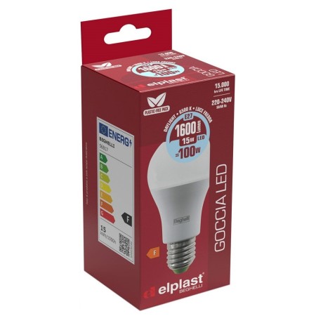 Confezione Beghelli Lampadine Led a Risparmio Goccia 15W E27 - Luce Fredda 6500K