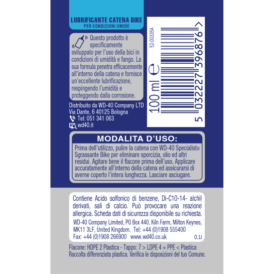 etichetta Wd40 Bike Lubrificante condizioni umide