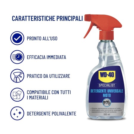 Dettaglio dei 5 benefici del WD-40 Specialist Moto Detergente Universale