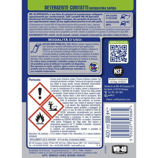 etichetta WD40 Detergente Contatti