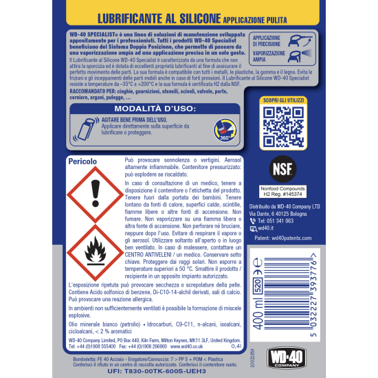 Etichetta Lubrificante al Silicone