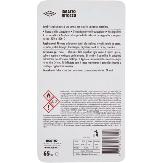 informazioni sulla confezione Bostik Smalto Ritocco Elettrodomestici - Bianco 65ml