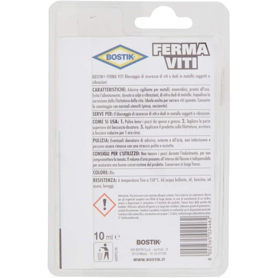 informazioni sul retro etichetta del bostik ferma viti