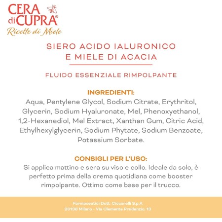 Ingredienti e consigli d'uso del Siero Cera di Cupra Acido Ialuronico