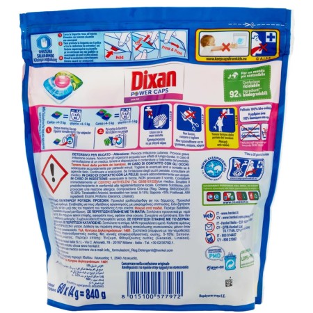 dettagli sulla confezione di Dixan Power Caps Color