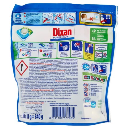 informazioni sulla confezione Dixan Power Caps Classico 60 capsule