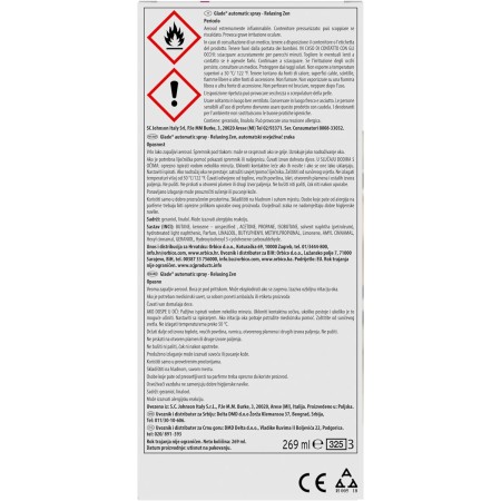 etichetta Glade Automatic Spray Base con Ricarica Fragranza Relaxing Zen