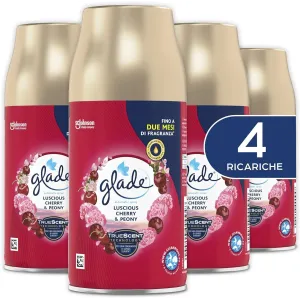 Glade Automatic Spray Ricarica, Fragranza Luscious Cherry e Peony - Confezione Scorta 4x269ml