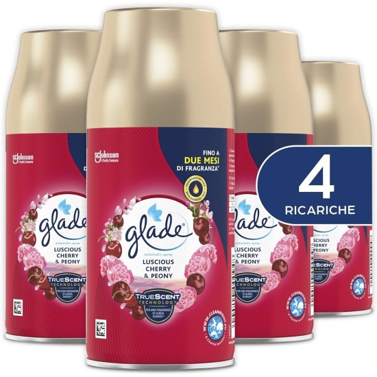 Glade Automatic Spray Ricarica, Fragranza Luscious Cherry e Peony - Confezione Scorta 4x269ml
