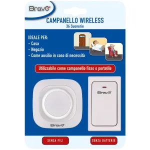 Confezione Campanello Wireless Bravo–Campanello Senza Filo , 4 Suonerie
