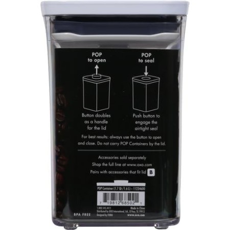OXO Good Grips Contenitore Alimentare POP con istruzioni di come si usa il coperchio POP