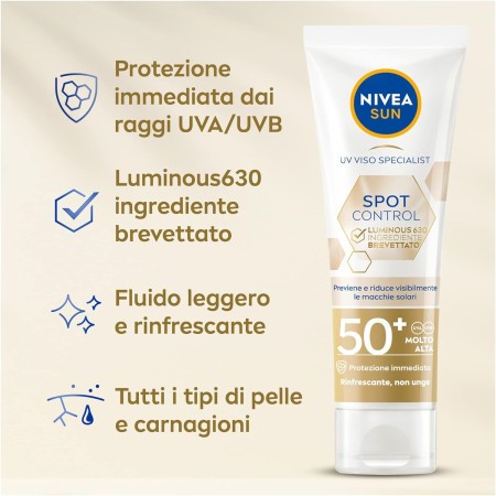 benefici per la pelle di Nivea Sun Crema Viso Antimacchia Luminosa con Protezione 50+