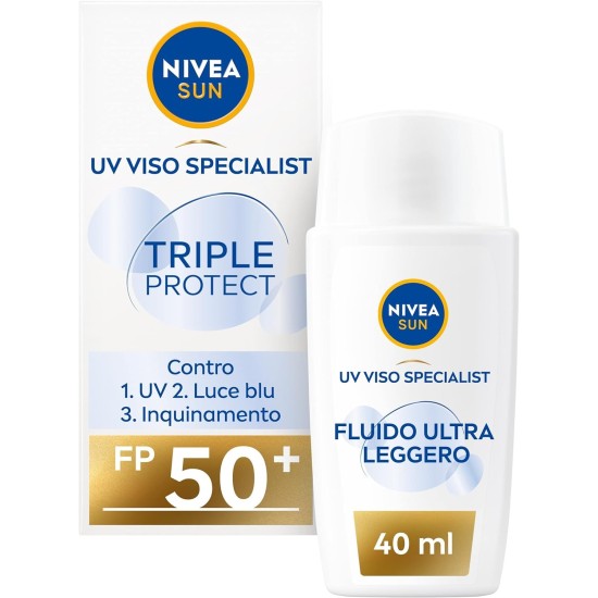 Nivea Sun Solare Triple Protection FP 50+ in Tubetto da 40 ml - Crema Viso con Acido Ialuronico e Vitamina E