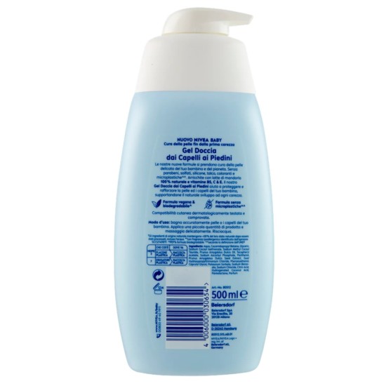informazion i sulla confezione Nivea Baby Gel Doccia dai Capelli ai Piedini 500 ml