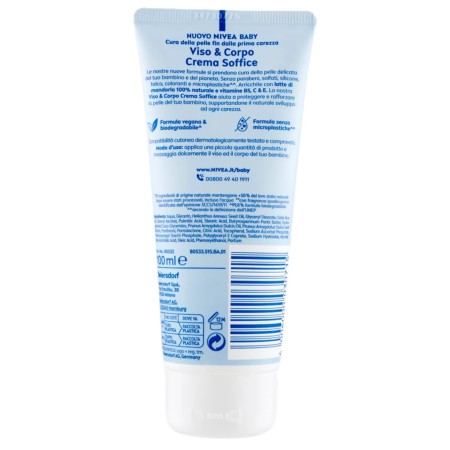 incredienti sulla confezione Nivea Baby Viso e Corpo Crema Soffice 100ml