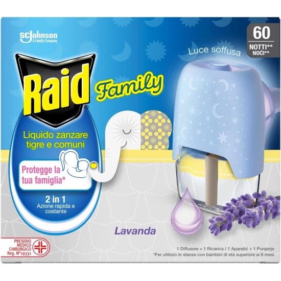 Raid Liquido Antizanzare con Diffusore e Ricarica Lavanda – 60 Notti