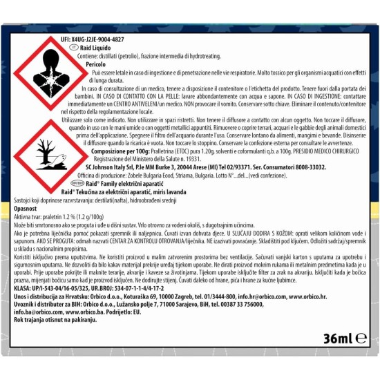 Raid Family Liquido 60 Notti informazioni di pericolo