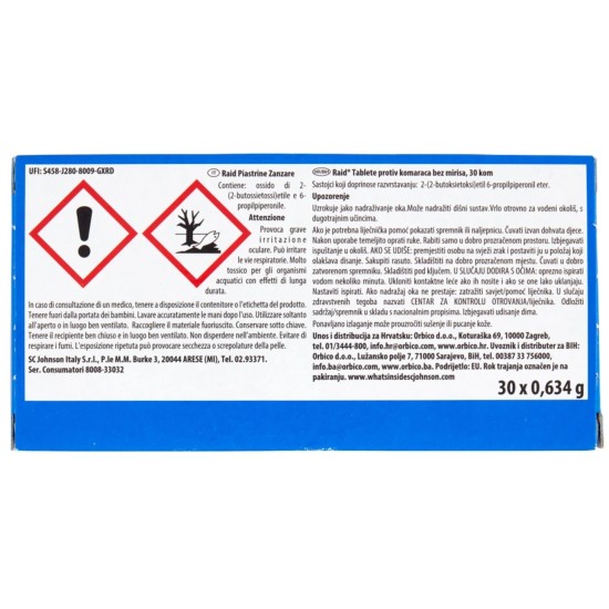 informazioni di pericolo Raid Ricarica 30 Piastrine Repellenti per Zanzare