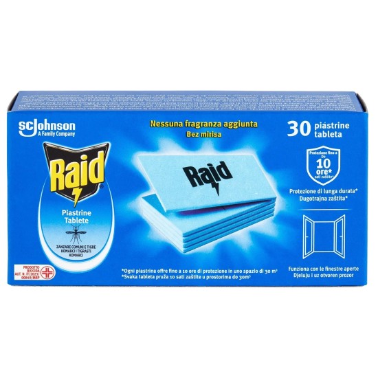 Raid Ricarica 30 Piastrine Repellenti per Zanzare