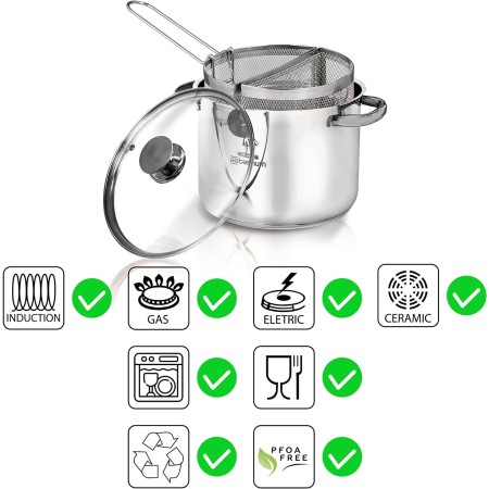 Aeternum Divina Pastarella Doppio Cestello Pentola 22cm immagine con informazioni su quyali piano cottura puo essere usato