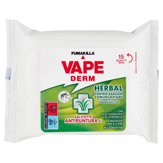 Salviette Antizanzare Vape Derm Herbal 15 pz con Citronella