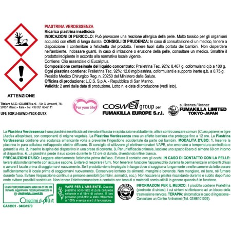 informazioni di pericolo Vape Piastrine per Zanzare Verdessenza 20 pz