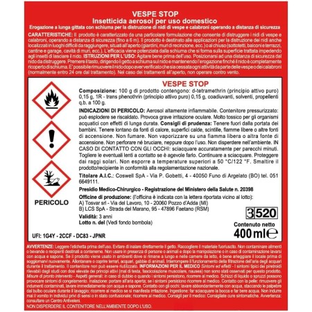 informazioni di pericolo Vape Spray per Vespe e Calabroni