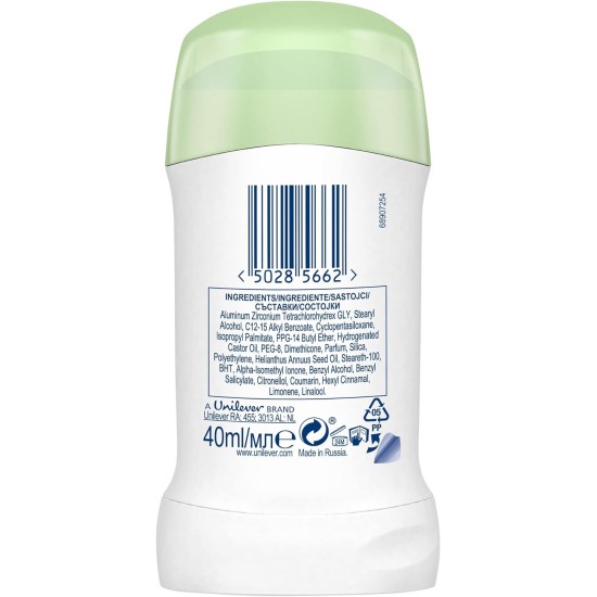 incredienti Deodorante Dove Go Fresh Cetriolo e Thè Verde - 40 ml