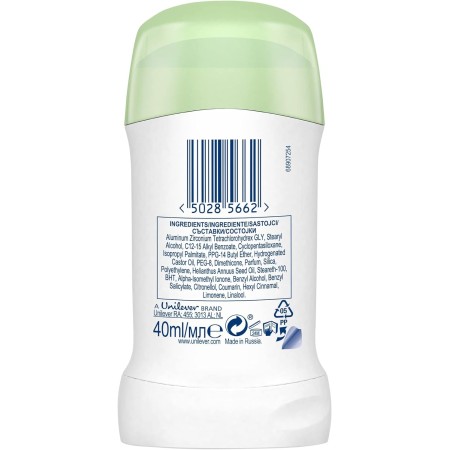 incredienti Deodorante Dove Go Fresh Cetriolo e Thè Verde - 40 ml