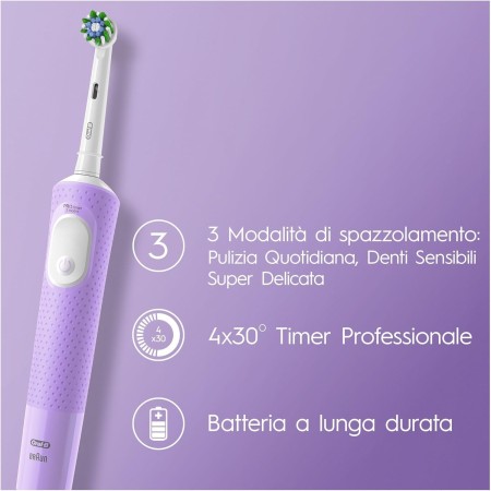 le 3 modalità di pulizia de Spazzolino Elettrico Ricaricabile Vitality Pro Sensitive Plus - Lilla