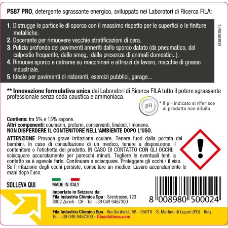 etichetta Fila PS87 Pro Sgrassante Professionale 1lt