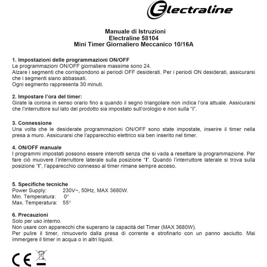 istruzioni Presa Temporizzata Electraline 58104